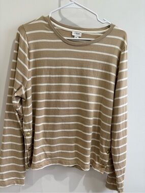 J. Crew Tan and White Striped Long Sleeve Top